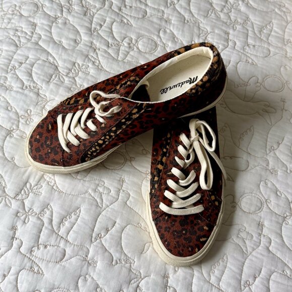 Madewell Sidewalk Low-Top Sneakers in Painted Leopard Colorblock Calf Hair NWT - Picture 3 of 7
